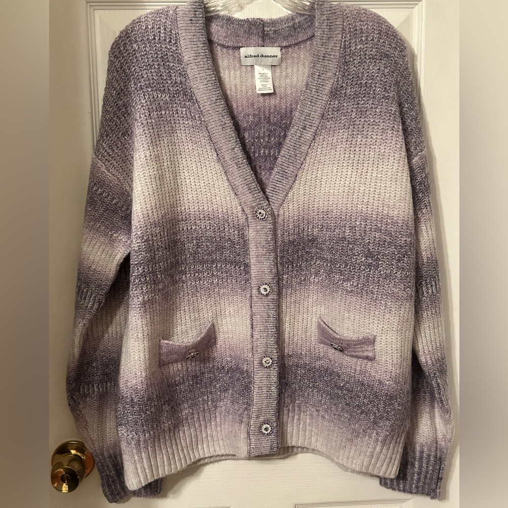 NWT Alfred Dunner Large Lavender Ombre Cardigan with Beautiful Buttons